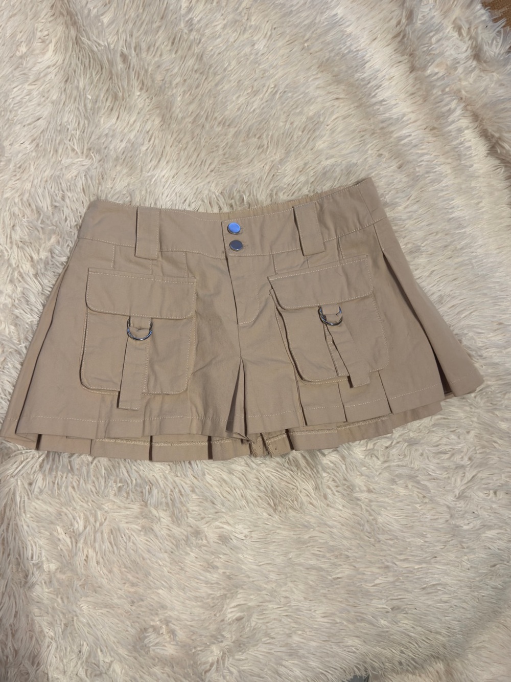Dolls Kill Khaki Pleated Cargo Mini Skirt